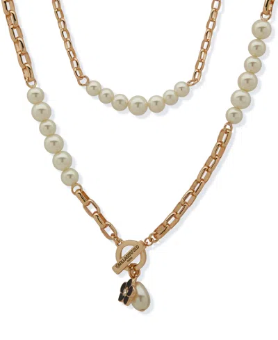 Karl Lagerfeld Imitation Pearl Two In One Necklace In Gold