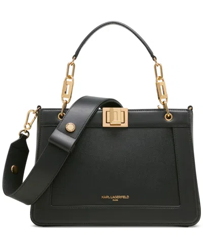 Karl Lagerfeld Ivette Small Leather Satchel In Blk,gold