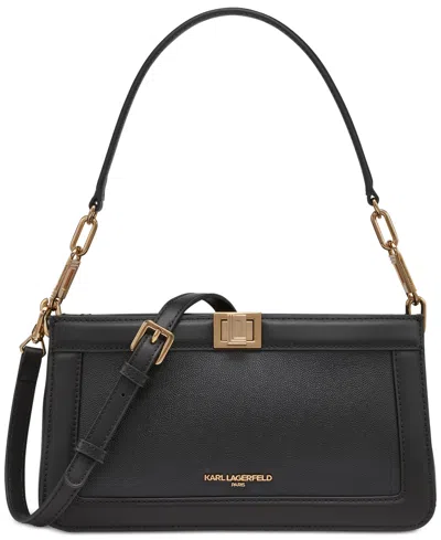 Karl Lagerfeld Ivette Small Leather Shoulder Crossbody In Black,gold