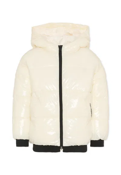Karl Lagerfeld Kids' Ivory Down Jacket For Girl With Logo In White