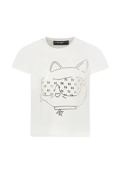 Karl Lagerfeld Kids' Ivory T-shirt For Girl With Choupette