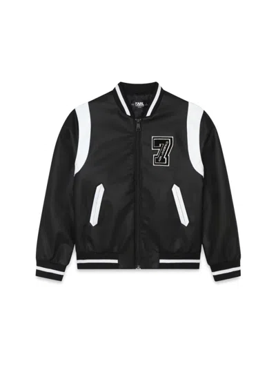 Karl Lagerfeld Kids' Logo-appliqué Panelled Bomber Jacket In Black