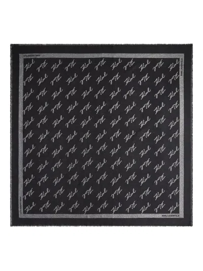 Karl Lagerfeld Jacquard-logo Scarf In Black