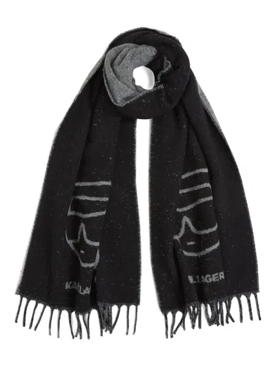 Karl Lagerfeld Jacquard-logo Scarf In Black