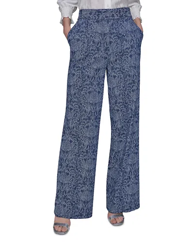 KARL LAGERFELD JACQUARD MOTIF HIGH RISE JEANS IN MEDIUM BLUE