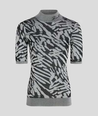 Karl Lagerfeld Jacquard Short-sleeved Sweater In Gray