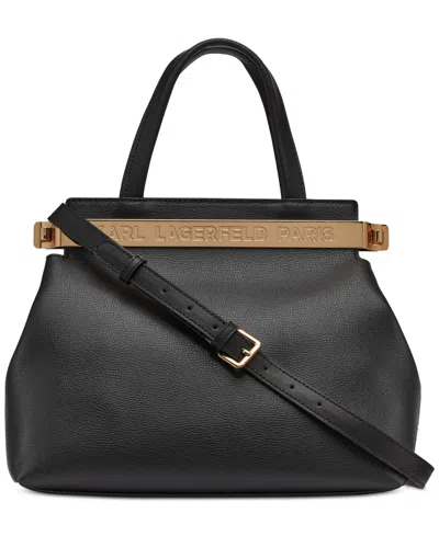 Karl Lagerfeld Jacqueline Medium Leather Satchel In Black,gold