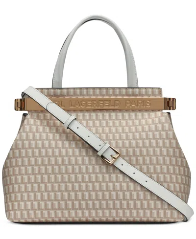 Karl Lagerfeld Jacqueline Medium Leather Satchel In Vanilla Khaki,winter White