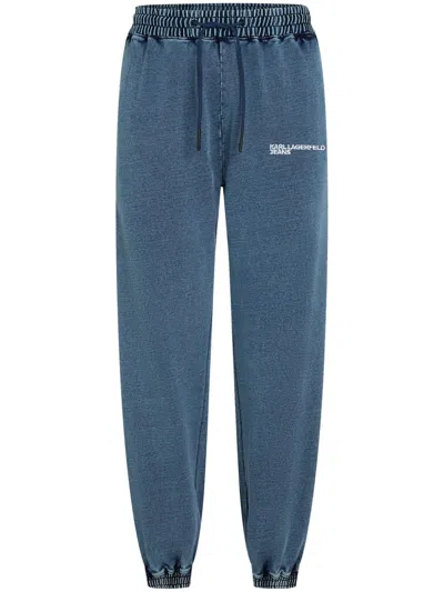 Karl Lagerfeld Jeans Embroidered Acid-wash Track Pants In Blue