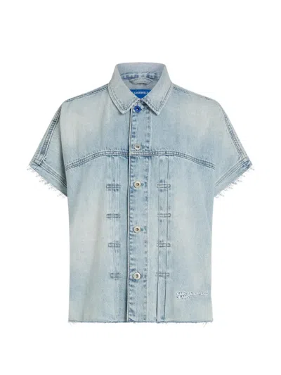 Karl Lagerfeld Jeans Acid-wash Short-sleeve Denim Jacket In Blue