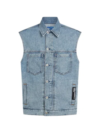 Karl Lagerfeld Jeans Acid-wash Sleeveless Denim Jacket In Blue
