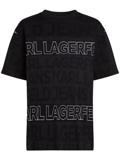 Karl Lagerfeld Jeans All-over Logo T-shirt In 黑色