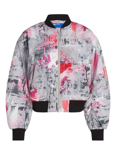 Karl Lagerfeld Jeans All-over Print Bomber Jacket In Gray