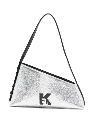 Karl Lagerfeld Jeans Asymmetric Shoulder Bag In Silver