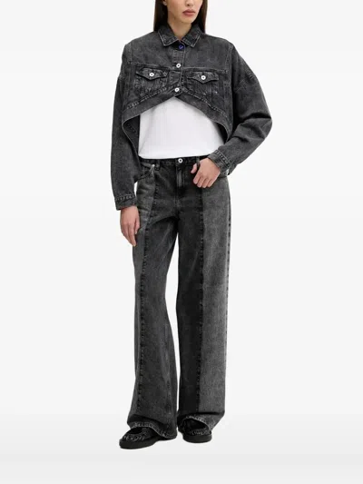 Karl Lagerfeld Jeans Asymmetrical Cropp Denim Jacket In Black