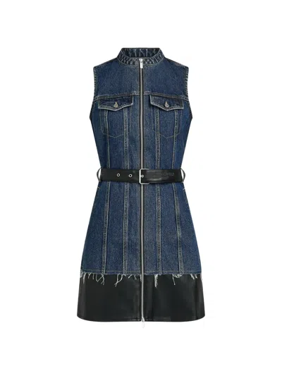 Karl Lagerfeld Jeans Belted Frayed-hem Mini Dress In Blue