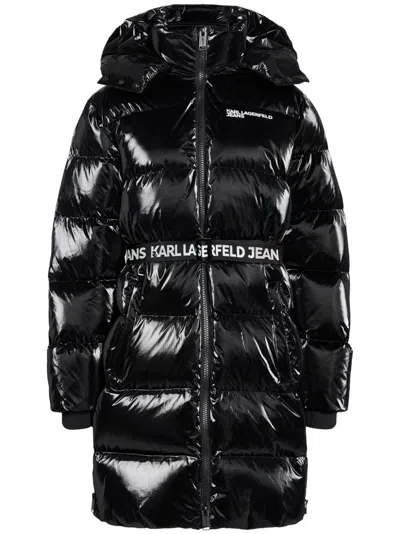 Karl Lagerfeld Jeans Belted Puffer Coat In Black