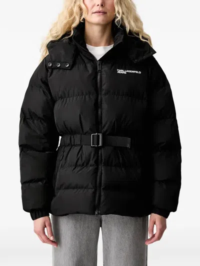 Karl Lagerfeld Jeans Belted-waist Puffer Jacket In Black