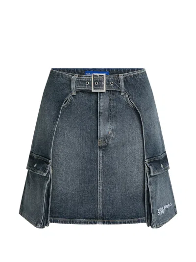 Karl Lagerfeld Jeans Buckle Cargo Mini Skirt In Blue