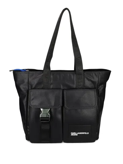 Karl Lagerfeld Jeans Buckle-detail Pocket Shoulder Bag In Black