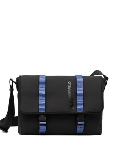 Karl Lagerfeld Jeans Buckle-strap Messenger Bag In Black