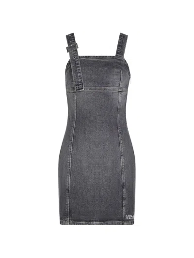 Karl Lagerfeld Jeans Buckle-strap Denim Mini Dress In Blue