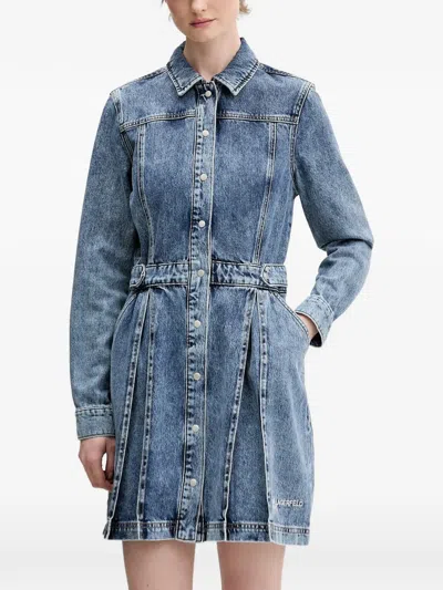 Karl Lagerfeld Jeans Buttoned Denim Mini Dress In Blue