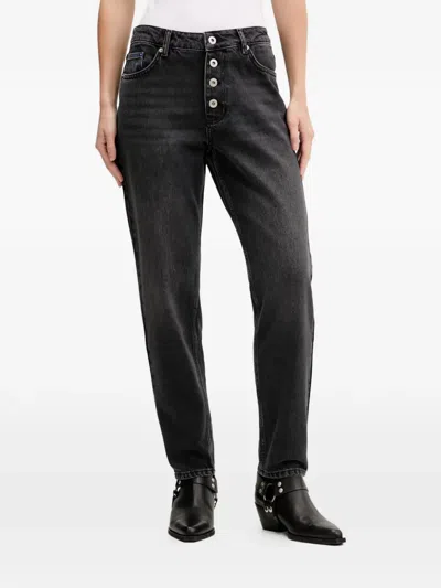 Karl Lagerfeld Jeans Button-fly Logo-patch Jeans In Black