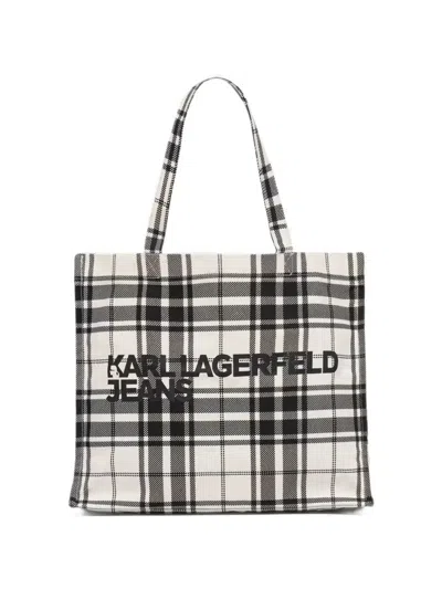 Karl Lagerfeld Jeans Check Logo-print Tote Bag In Blue