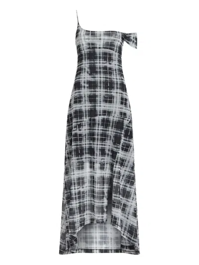 Karl Lagerfeld Jeans Checked One-shoulder Maxi Dress In Black