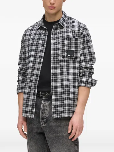 Karl Lagerfeld Jeans Check-pattern Logo-patch Shirt In Black