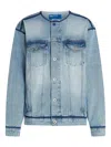 Karl Lagerfeld Jeans Collarless Denim Jacket In Blue