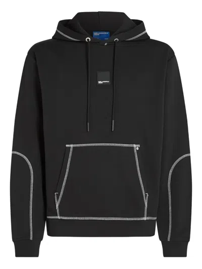Karl Lagerfeld Jeans Contrast-stitch Hoodie In Black