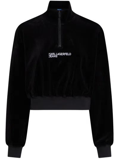 Karl Lagerfeld Jeans Zip-up Cropped Sweatshirt In Schwarz