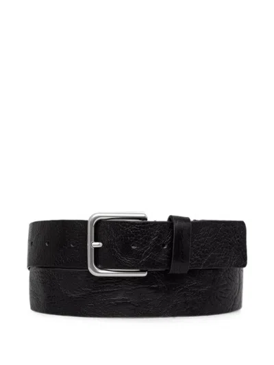 Karl Lagerfeld Jeans Crinkled-effect Buckle-fastening Leather Belt In Black