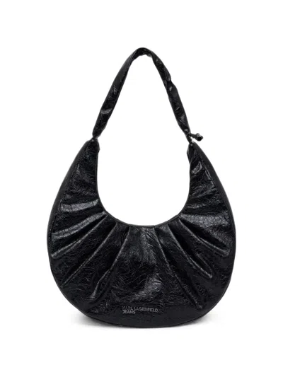 Karl Lagerfeld Jeans Crinkled-effect Pleated Tote Bag In Black