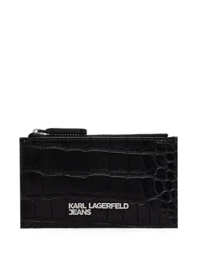 Karl Lagerfeld Jeans Croc-effect Card Holder In Black