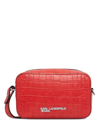 Karl Lagerfeld Jeans Croc-effect Crossbody Bag In Red