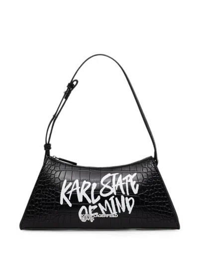 Karl Lagerfeld Jeans Croc-effect Logo-print Shoulder Bag In Black