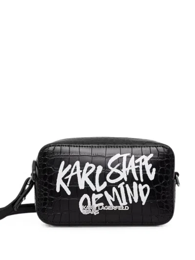 Karl Lagerfeld Jeans Croc-effect Logo-print Shoulder Bag In Black