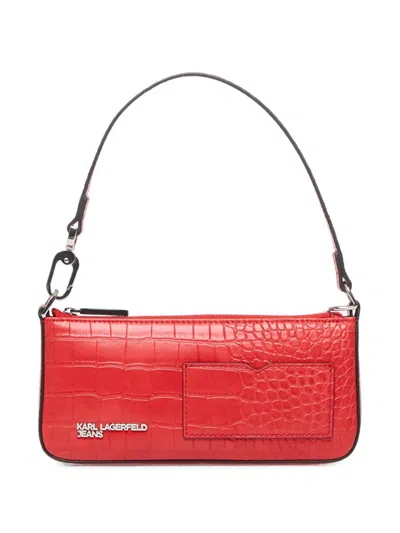 Karl Lagerfeld Jeans Croc-effect Shoulder Bag In Red