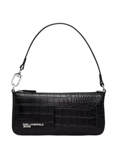 Karl Lagerfeld Jeans Crocodile-effect Clutch Bag In Black