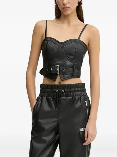 Karl Lagerfeld Jeans Cropped Bustier Top In Black