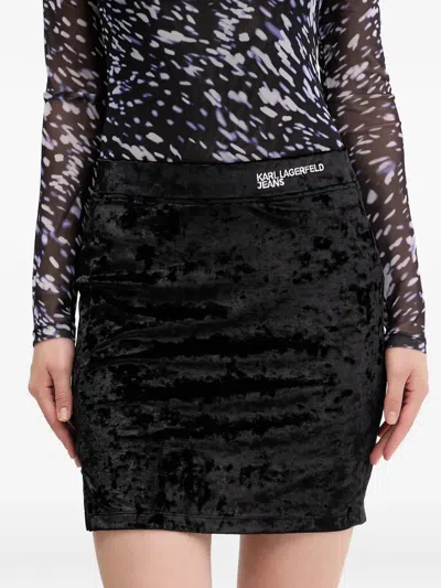Karl Lagerfeld Jeans Crushed-velvet Mini Skirt In Black