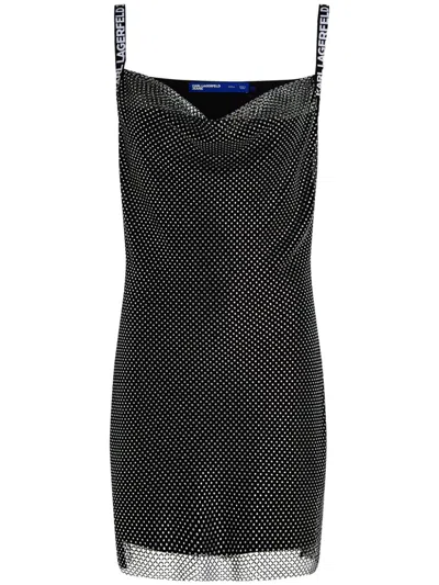 Karl Lagerfeld Jeans Crystal-embellished Dress In 黑色