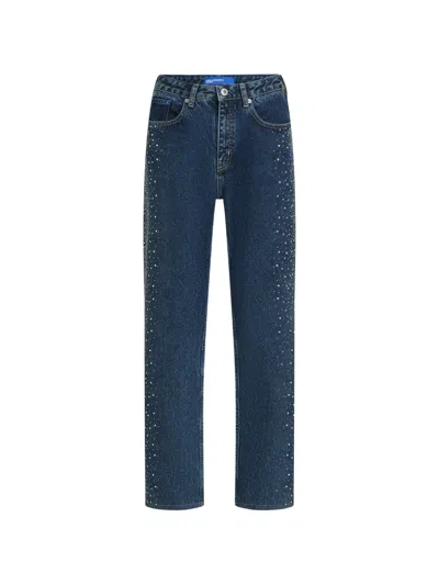 Karl Lagerfeld Jeans Crystal-embellished Straight-leg Jeans In Blue