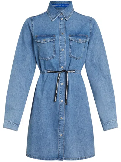 Karl Lagerfeld Jeans Denim Drawstring Shirt Dress In Blue