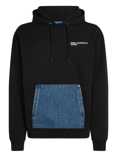 Karl Lagerfeld Jeans Denim-pocket Hoodie In Black