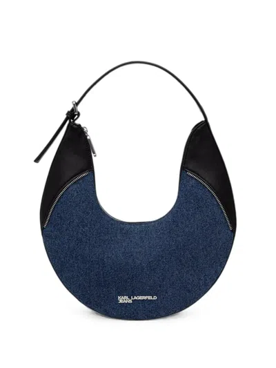 Karl Lagerfeld Jeans Denim-panelled Curved Tote Bag In Blue