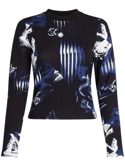 Karl Lagerfeld Jeans Digital Print Long-sleeved Top In Blue